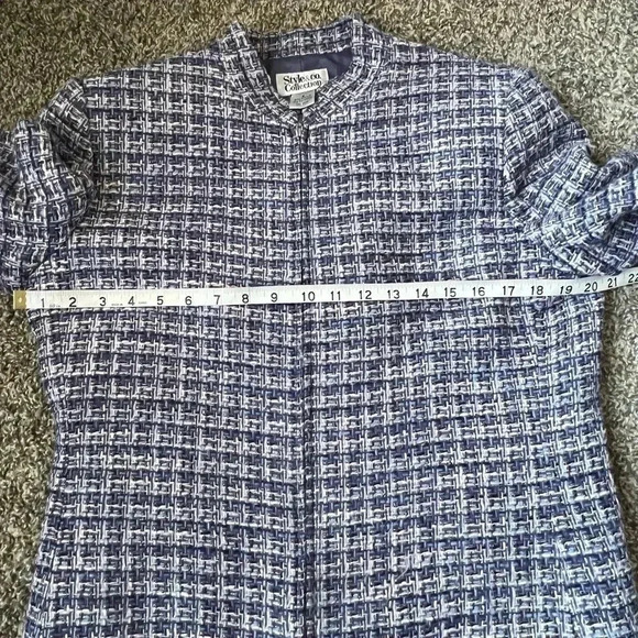 Style & Co Blue Tweed Zipper Front Longsleeve Winter Blazer Size 8 - Picture 7 of 9